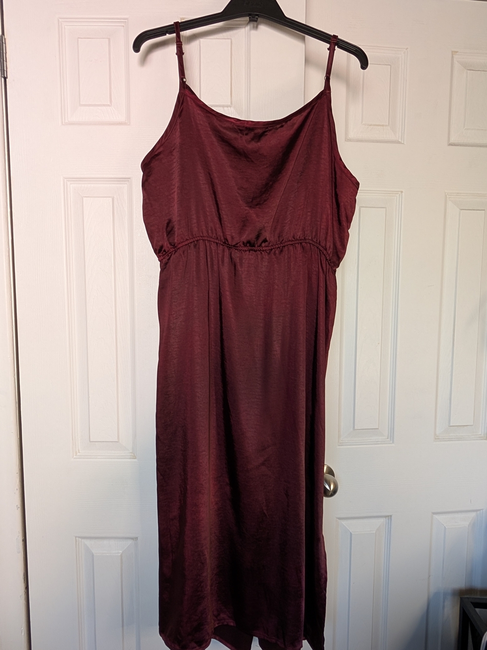 Satin Midi Slip Dress in Burgundy with Adjustable Straps